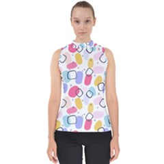 Watercolor Circles  Abstract Watercolor Mock Neck Shell Top by SychEva