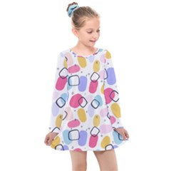 Watercolor Circles  Abstract Watercolor Kids  Long Sleeve Dress by SychEva