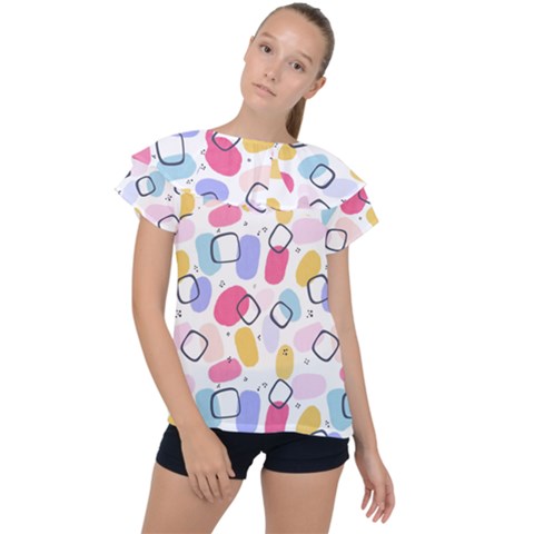 Watercolor Circles  Abstract Watercolor Ruffle Collar Chiffon Blouse by SychEva