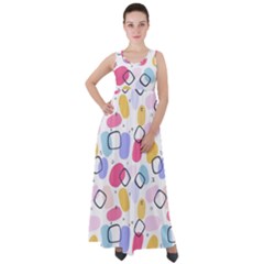 Watercolor Circles  Abstract Watercolor Empire Waist Velour Maxi Dress by SychEva