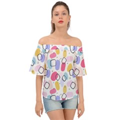 Watercolor Circles  Abstract Watercolor Off Shoulder Short Sleeve Top by SychEva