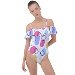 Watercolor Circles  Abstract Watercolor Frill Detail One Piece Swimsuit