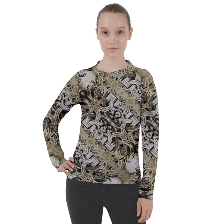 Vintage Ornate Interlace Pattern Women s Pique Long Sleeve Tee