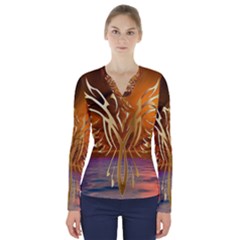 Pheonix Rising V-neck Long Sleeve Top by icarusismartdesigns