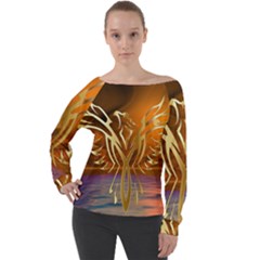 Pheonix Rising Off Shoulder Long Sleeve Velour Top by icarusismartdesigns