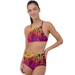 Abstract Jungle High Waist Tankini Set