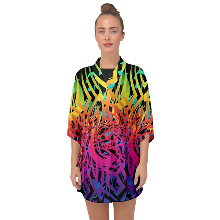 Abstract Jungle Half Sleeve Chiffon Kimono