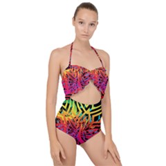 Abstract Jungle Scallop Top Cut Out Swimsuit by icarusismartdesigns