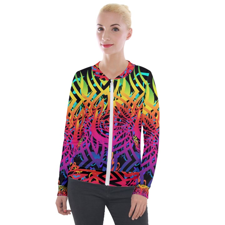 Abstract Jungle Velvet Zip Up Jacket