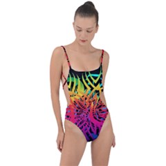 Abstract Jungle Tie Strap One Piece Swimsuit