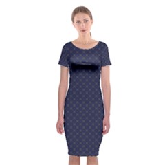 Motif Abstrait Bleu Fonce Classic Short Sleeve Midi Dress by kcreatif