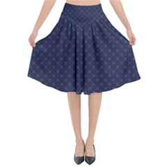 Motif Abstrait Bleu Fonce Flared Midi Skirt by kcreatif