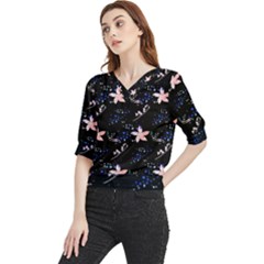 Sparkle Floral Quarter Sleeve Blouse