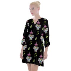 Skull Pattern Open Neck Shift Dress by Sparkle