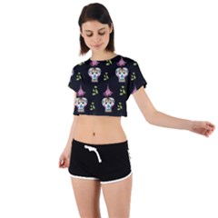 Skull Pattern Tie Back Short Sleeve Crop Tee