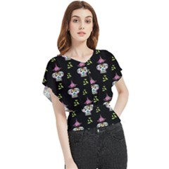 Skull Pattern Butterfly Chiffon Blouse