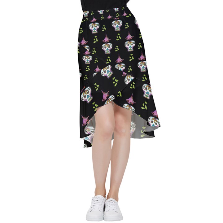 Skull Pattern Frill Hi Low Chiffon Skirt