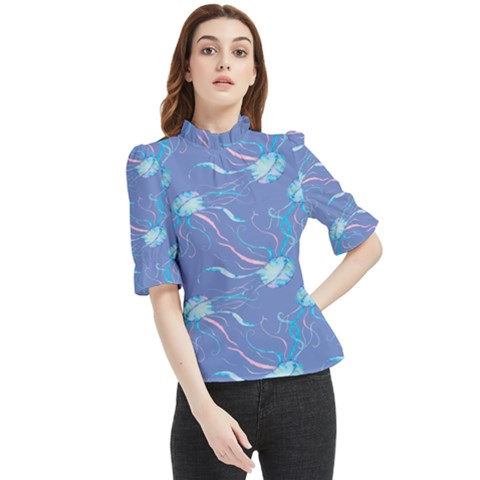 Jelly Fish Frill Neck Blouse by Sparkle