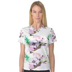 Floral Art V-neck Sport Mesh Tee