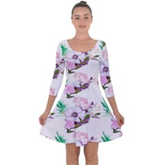 Floral Art Quarter Sleeve Skater Dress