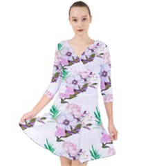 Floral Art Quarter Sleeve Front Wrap Dress by Sparkle