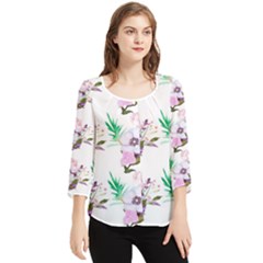 Floral Art Chiffon Quarter Sleeve Blouse