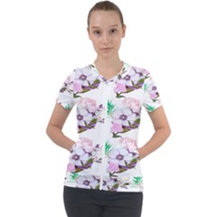 Floral Art Short Sleeve Zip Up Jacket