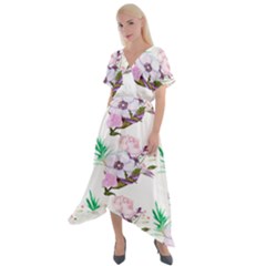 Floral Art Cross Front Sharkbite Hem Maxi Dress