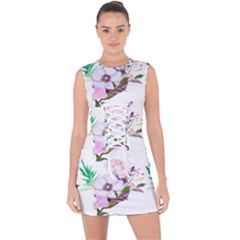 Floral Art Lace Up Front Bodycon Dress