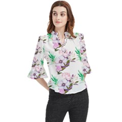 Floral Art Loose Horn Sleeve Chiffon Blouse