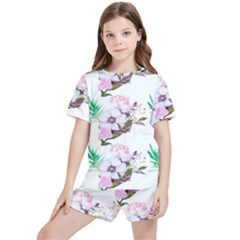 Floral Art Kids  Tee And Sports Shorts Set