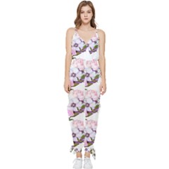 Floral Art Sleeveless Tie Ankle Jumpsuit by Sparkle