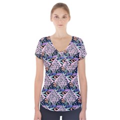 Diamond Spots Short Sleeve Front Detail Top