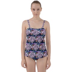 Diamond Spots Twist Front Tankini Set