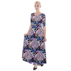 Diamond Spots Half Sleeves Maxi Dress