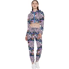 Diamond Spots Cropped Zip Up Lounge Set