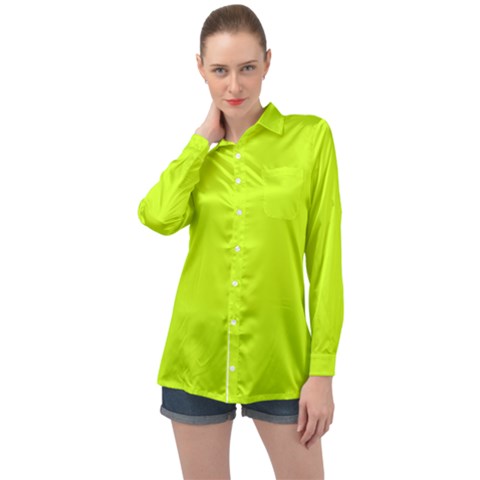 Arctic Lime Long Sleeve Satin Shirt by FabChoice