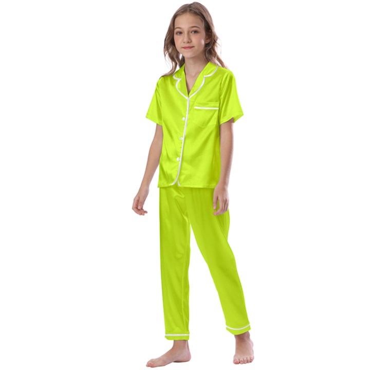 Arctic Lime Kids  Satin Short Sleeve Pajamas Set