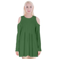 Basil Green Velvet Long Sleeve Shoulder Cutout Dress by FabChoice