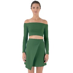 Basil Green Off Shoulder Top With Skirt Set by FabChoice