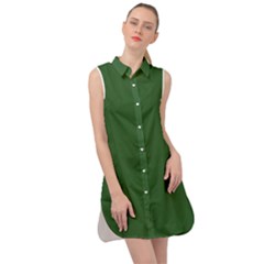 Basil Green Sleeveless Shirt Dress by FabChoice