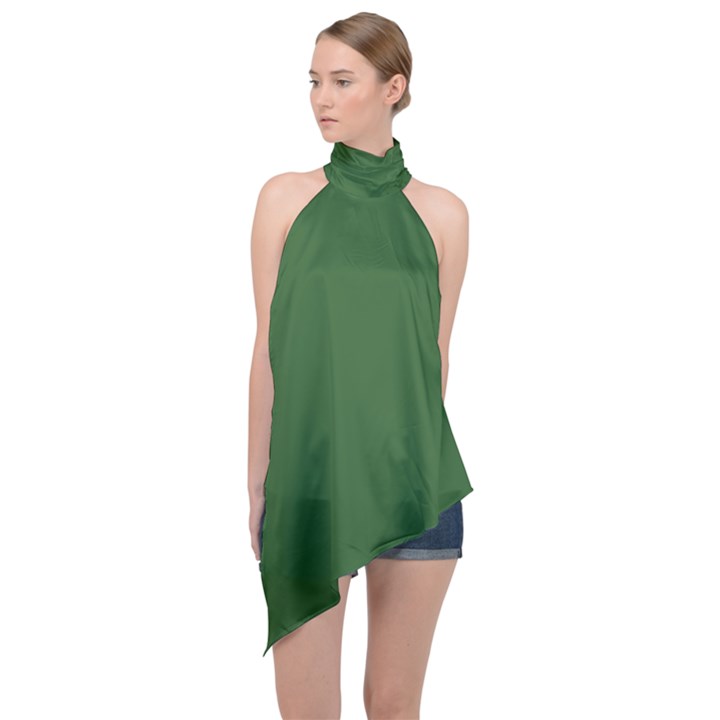 Basil Green Halter Asymmetric Satin Top