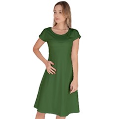 Basil Green Classic Short Sleeve Dress by FabChoice