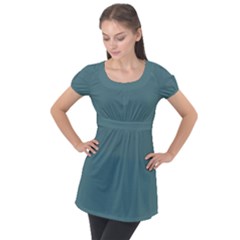 Beetle Green Puff Sleeve Tunic Top by FabChoice