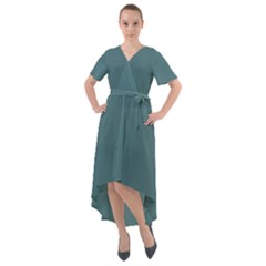 Beetle Green Front Wrap High Low Dress