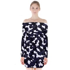 Camouflage Bleu Long Sleeve Off Shoulder Dress