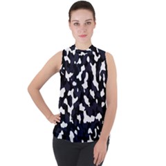 Camouflage Bleu Mock Neck Chiffon Sleeveless Top by kcreatif