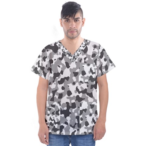 Camouflage Gris/blanc Men s V-neck Scrub Top by kcreatif