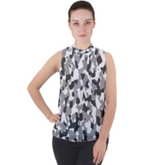 Camouflage Gris/blanc Mock Neck Chiffon Sleeveless Top by kcreatif