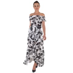 Camouflage Gris/blanc Off Shoulder Open Front Chiffon Dress by kcreatif